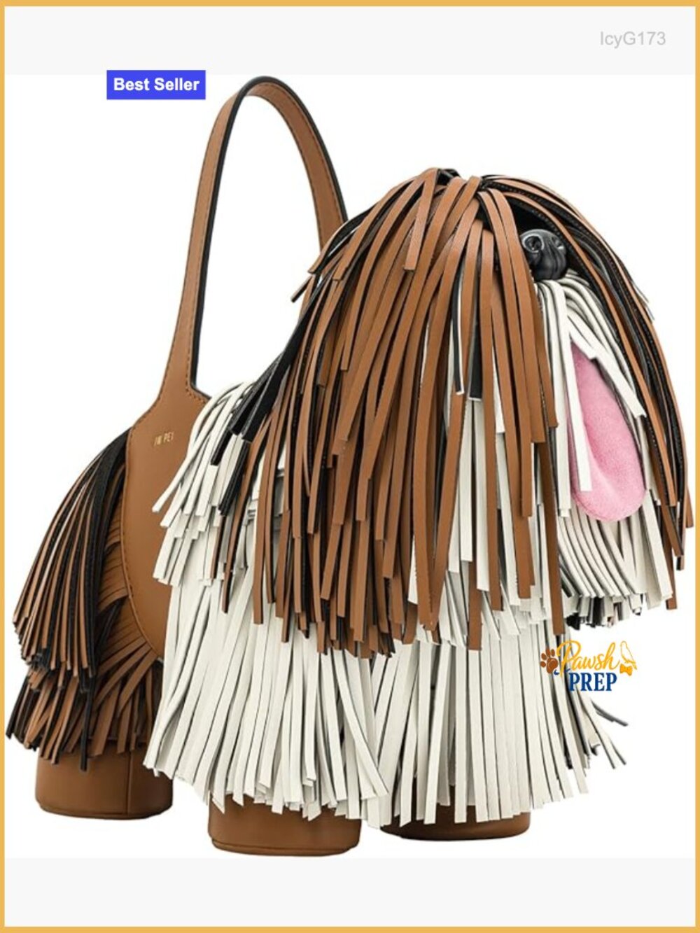 Puppy Shape Vegan Leather Top Handle Handbag Detachable Crossbody Strap Medium